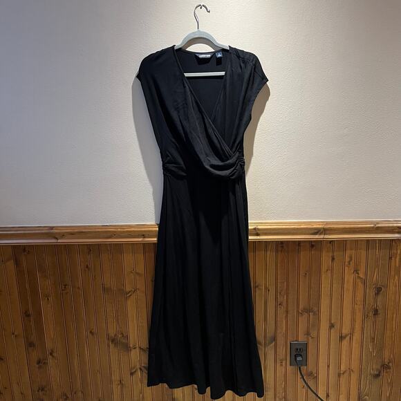 Lands End Womens Maxi Dress Black Sz S Wrap Ruched Summer Casual - Picture 1 of 4